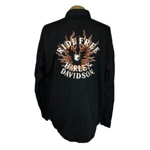 Harley Davidson 90’s Flame Embroidered Longsleeve Button Down Shirt